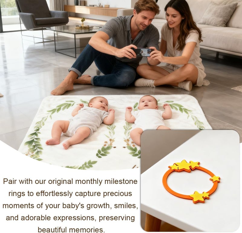 JIX SDFFAY بطانية milestones الشهرية للأطفال التوائم بطانية للشهر للأطفال حديثي الولادة، سجادة فانيلا ناعمة مع دعامة للصور لحفلة استقبال المولود، محايدة 51x40 بوصة - Image 3